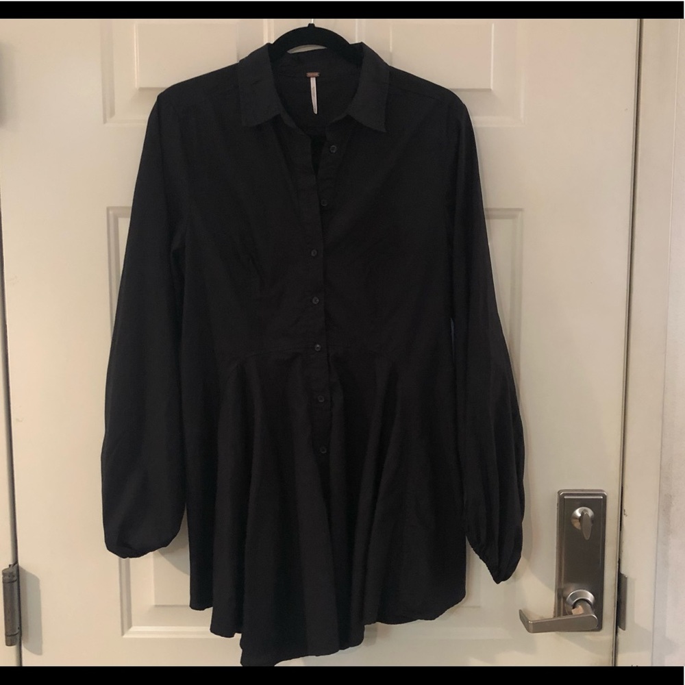 Free People Shirt Drop Waist Button Dress Sz M